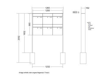 Freistehend zum Einbetonieren RENZ Plan Graualuminium RAL 9007 6 Briefkästen